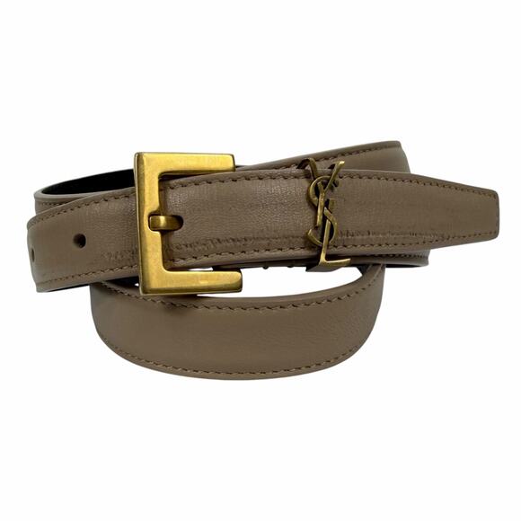 Saint Laurent Cassandre Logo Belt Square Buckle Leather Beige Size 90/36 main image 5